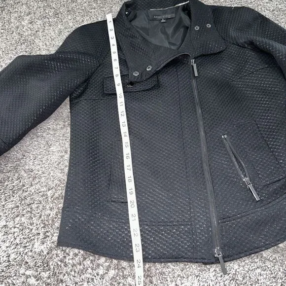 Anne Klein Black Textured Moto‎ Jacket Zipper Front Snap Accent 8 - Picture 3 of 9